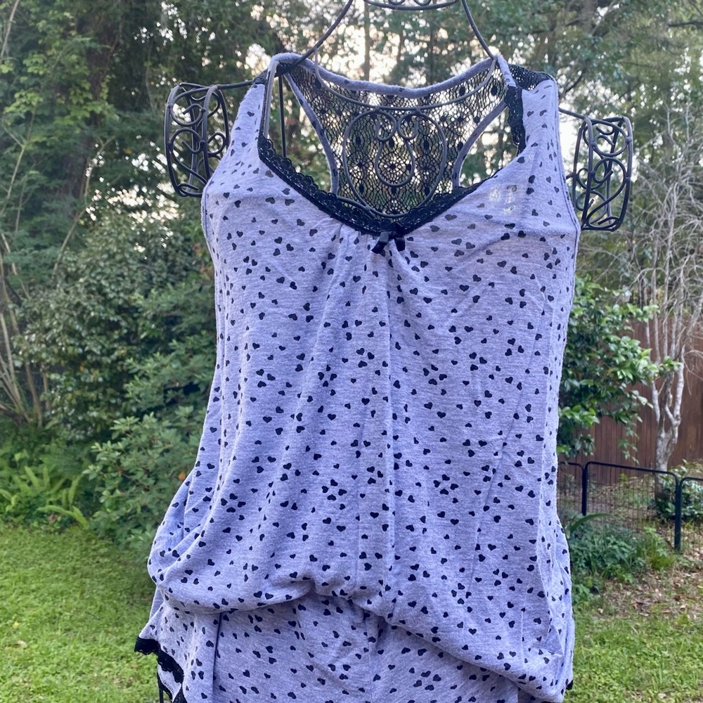 Rene Rofe Sleepwear Sleeveless 2 piece set Sz S Black Heart